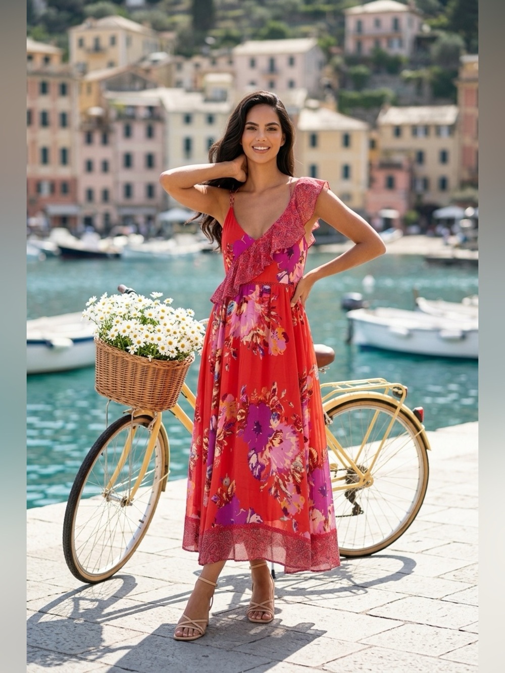 Maeve Grecia Dress Fairy Floral Ruffles Strappy Scarf Hem SZ 8 Silky Flowy